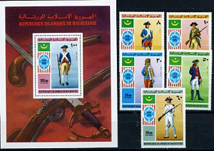 Мавритания, 200 лет США. Униформа, 5 марок+блок Мавритания, 200 лет США. Униформа, 5 марок+блок